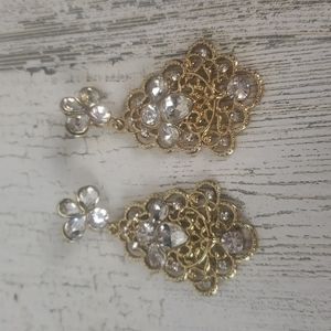 Chandelier drop clear goldtone pierced earrings bridal or special occasion